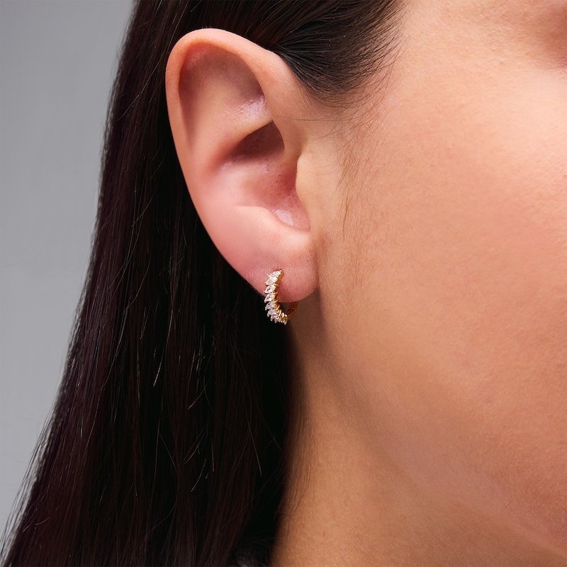 Main Image 2 of 3/4 CT. T.W. Marquise-Cut Certified Lab-Grown Diamond Hoop Earrings in Sterling Silver with 18K Gold Plate (F/VS2)