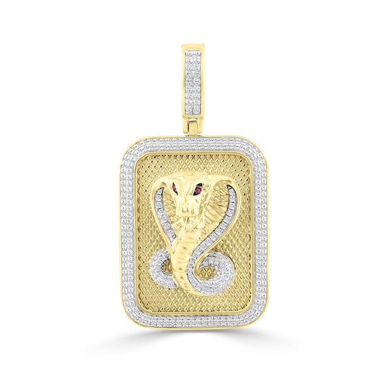 3/4 CT. T.w. Diamond and Lab-Created Ruby Cobra Rectangle Necklace Charm in 10K Gold