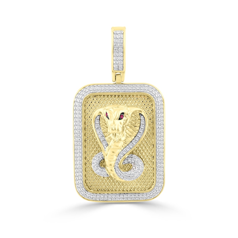 Main Image 1 of 3/4 CT. T.W. Diamond and Lab-Created Ruby Cobra Rectangle Necklace Charm in 10K Gold