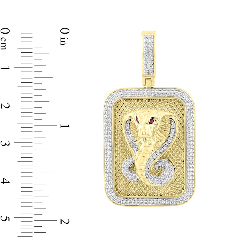 Main Image 2 of 3/4 CT. T.W. Diamond and Lab-Created Ruby Cobra Rectangle Necklace Charm in 10K Gold
