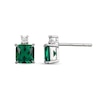 Thumbnail Image 1 of Asscher-Cut Lab-Created Emerald and 1/10 CT. T.W. Certified Lab-Grown Diamond Stud Earrings in Sterling Silver