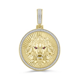1/4 CT. T.W. Diamond and Lab-Created Ruby Lion Head Necklace Charm in 10K Gold