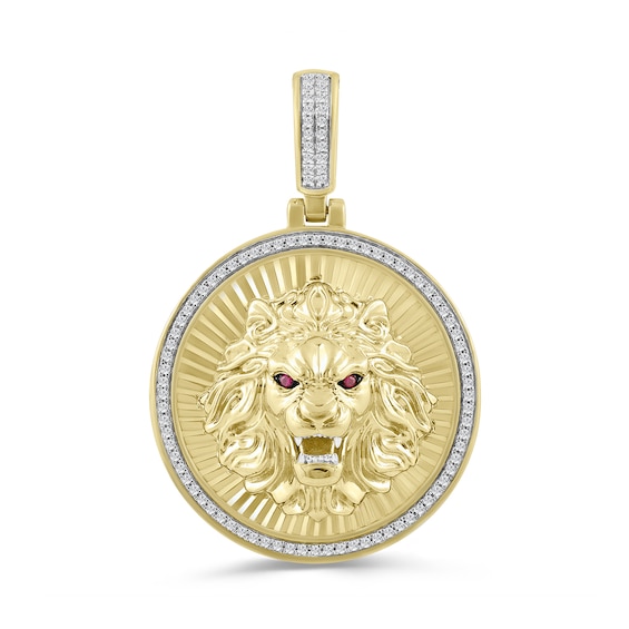 1/4 CT. T.w. Diamond and Lab-Created Ruby Lion Head Necklace Charm in 10K Gold