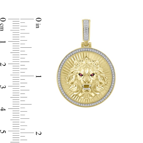 1/4 CT. T.w. Diamond and Lab-Created Ruby Lion Head Necklace Charm in 10K Gold