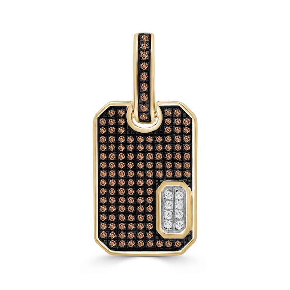 1/2 CT. T.w. Brown and White Diamond Dog Tag Necklace Charm in 10K Gold