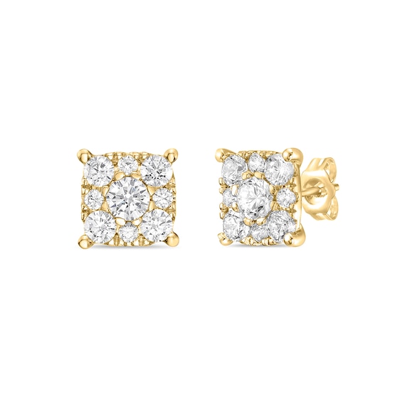 2 CT. T.w. Cushion-Shaped Lab-Grown Multi-Diamond Stud Earrings in 10K Gold (F/Vs2)