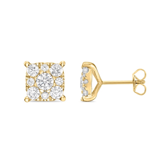 2 CT. T.w. Cushion-Shaped Lab-Grown Multi-Diamond Stud Earrings in 10K Gold (F/Vs2)