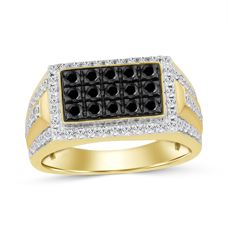 Main Image 1 of 1-1/4 CT. T.W. Black and White Multi-Diamond Rectangle Frame Ring in 10K Gold