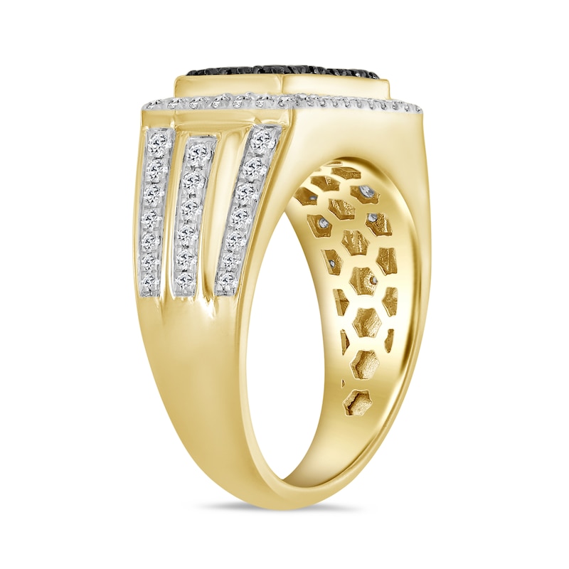 Main Image 2 of 1-1/4 CT. T.W. Black and White Multi-Diamond Rectangle Frame Ring in 10K Gold