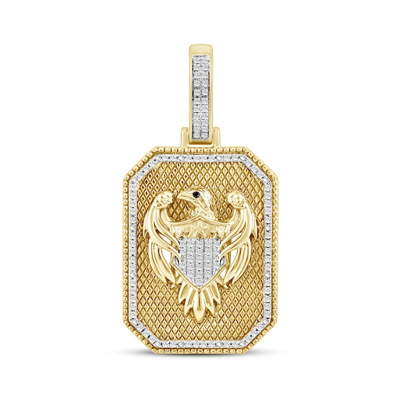 1/4 CT. T.w. Black and White Diamond Eagle Octagon Crest Necklace Charm in 10K Gold