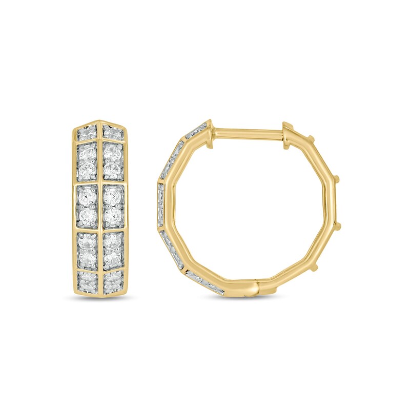 Main Image 3 of 1/2 CT. T.W. Lab-Grown Diamond Double Row Hoop Earrings in 10K Gold (F/VS2)