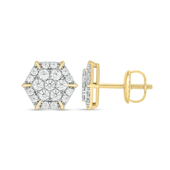 1 CT. T.w. Certified Lab-Grown Multi-Diamond Hexagon Frame Stud Earrings in 10K Gold (F/Vs2)