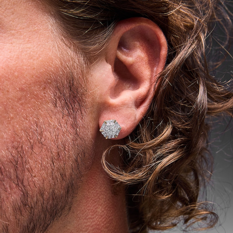Main Image 2 of 1 CT. T.W.  Lab-Grown Multi-Diamond Hexagon Frame Stud Earrings in 10K Gold (F/VS2)