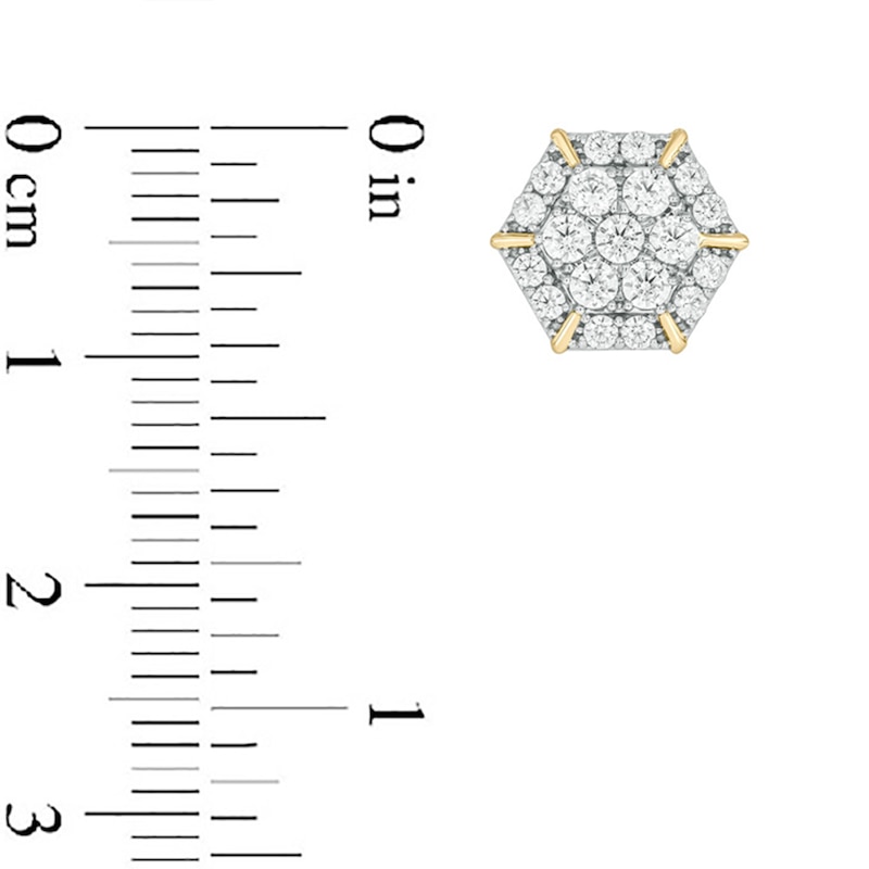 Main Image 4 of 1 CT. T.W.  Lab-Grown Multi-Diamond Hexagon Frame Stud Earrings in 10K Gold (F/VS2)