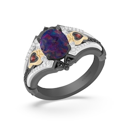 Enchanted Disney Villains Evil Queen Oval Lab-Created Opal, Garnet and Diamond Ring in Sterling Silver and 10K Gold