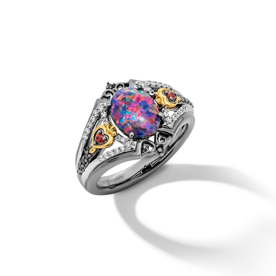 Enchanted Disney Villains Evil Queen Oval Lab-Created Opal, Garnet and Diamond Ring in Sterling Silver and 10K Gold