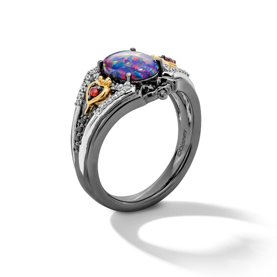 Enchanted Disney Villains Evil Queen Oval Lab-Created Opal, Garnet and Diamond Ring in Sterling Silver and 10K Gold