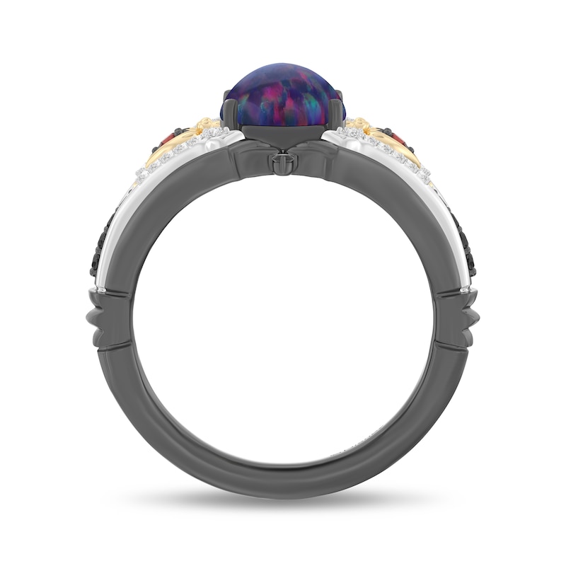 Main Image 3 of Enchanted Disney Villains Evil Queen Oval Lab-Created Opal, Garnet and Diamond Ring in Sterling Silver and 10K Gold
