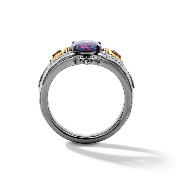 Enchanted Disney Villains Evil Queen Oval Lab-Created Opal, Garnet and Diamond Ring in Sterling Silver and 10K Gold