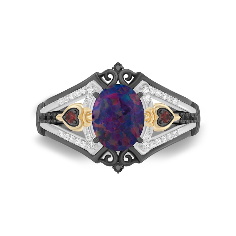 Main Image 4 of Enchanted Disney Villains Evil Queen Oval Lab-Created Opal, Garnet and Diamond Ring in Sterling Silver and 10K Gold
