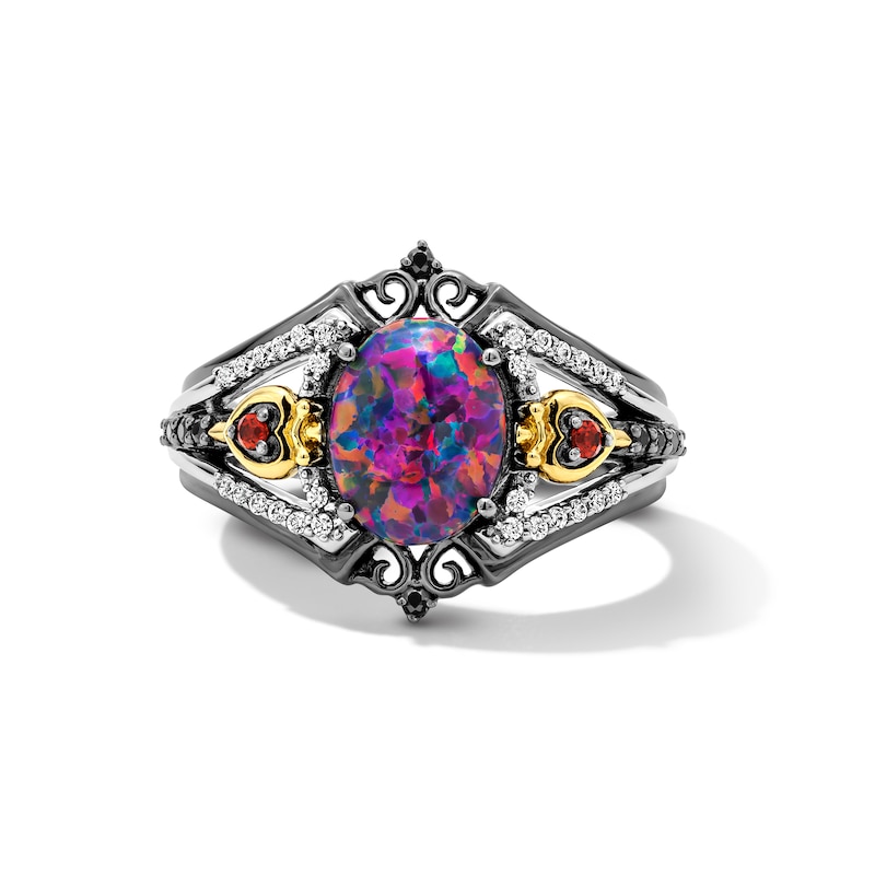 Main Image 5 of Enchanted Disney Villains Evil Queen Oval Lab-Created Opal, Garnet and Diamond Ring in Sterling Silver and 10K Gold