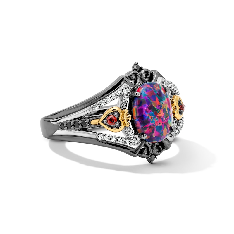 Main Image 6 of Enchanted Disney Villains Evil Queen Oval Lab-Created Opal, Garnet and Diamond Ring in Sterling Silver and 10K Gold