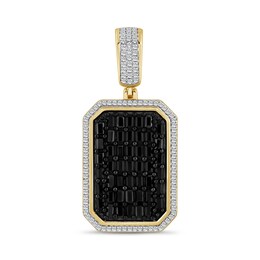 2-1/4 CT. T.W. Baguette-Cut Black and White Diamond Dog Tag Necklace Charm in 10K Gold
