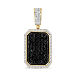2-1/4 CT. T.W. Baguette-Cut Black and White Diamond Dog Tag Necklace Charm in 10K Gold