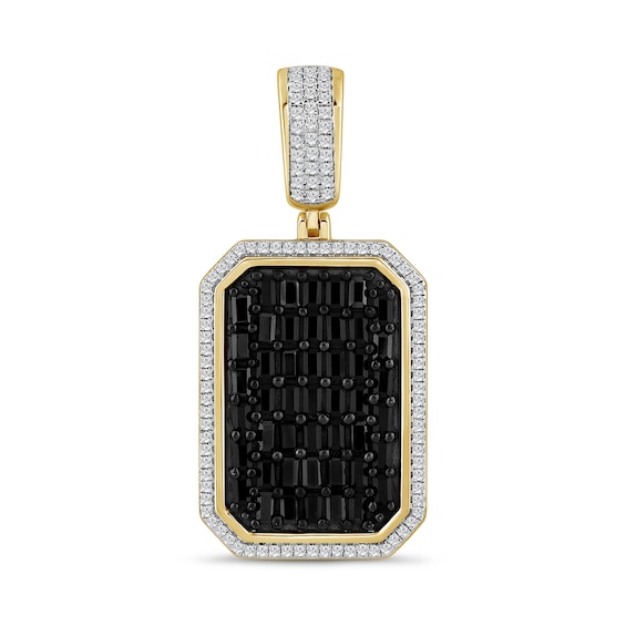 2-1/4 CT. T.w. Baguette-Cut Black and White Diamond Dog Tag Necklace Charm in 10K Gold