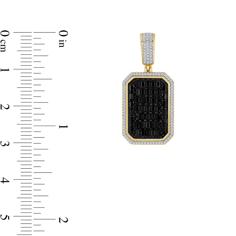 Main Image 2 of 2-1/4 CT. T.W. Baguette-Cut Black and White Diamond Dog Tag Necklace Charm in 10K Gold