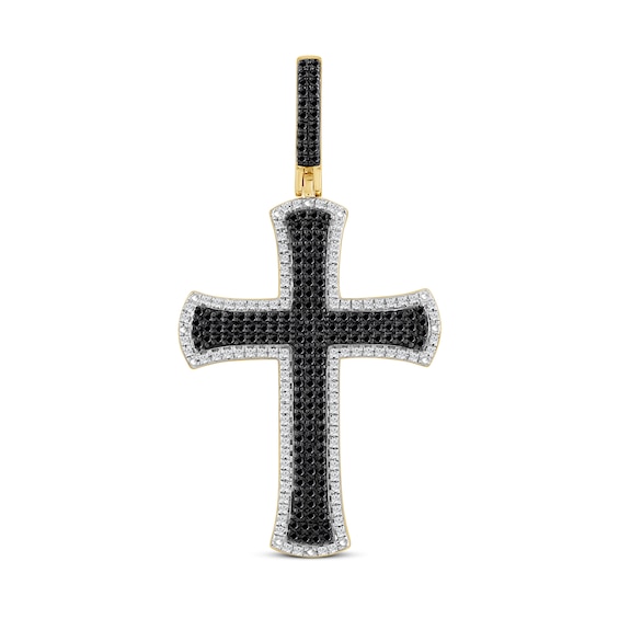 3/4 CT. T.w. Black and White Diamond Cross Necklace Charm in 10K Gold