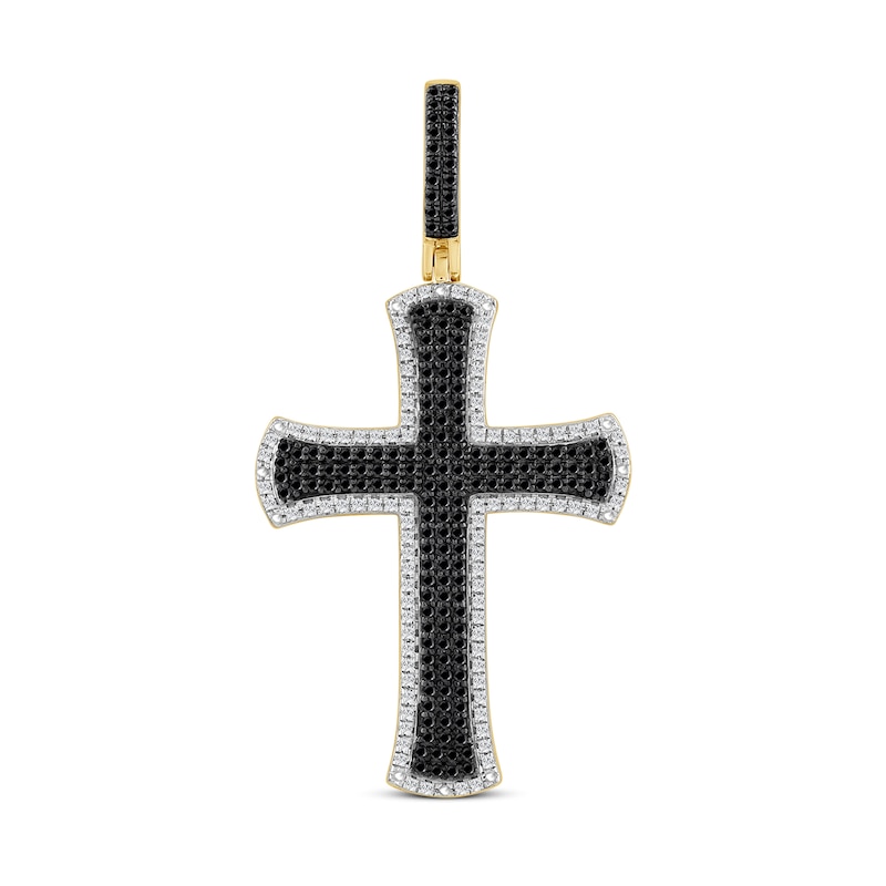 Main Image 1 of 3/4 CT. T.W. Black and White Diamond Cross Necklace Charm in 10K Gold