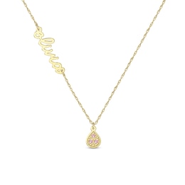 Lowercase Cursive Name Necklace with Birthstone Teardrop Charm (1 Stone and Line)