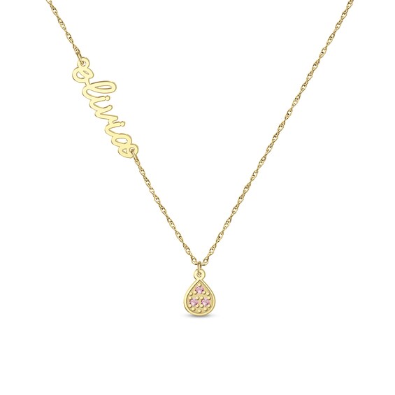 Lowercase Cursive Name Necklace with Birthstone Teardrop Charm (1 Stone and Line)
