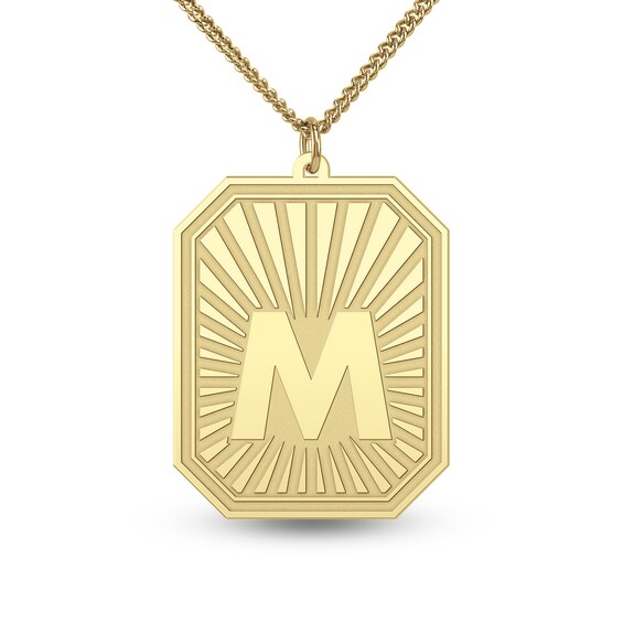 Engravable Initial Sunburst Octagon Pendant (1 Initial) - 22"