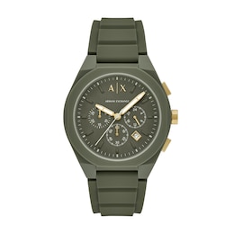 Men's Armani Exchange Green Silicone Strap Chronograph Watch with Olive Green Dial (Model: AX4169)
