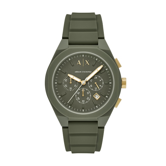 Men's Armani Exchange Green Silicone Strap Chronograph Watch with Olive Green Dial (Model: Ax4169)