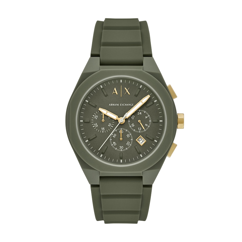 Main Image 1 of Men's Armani Exchange Green Silicone Strap Chronograph Watch with Olive Green Dial (Model: AX4169)