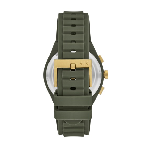 Men's Armani Exchange Green Silicone Strap Chronograph Watch with Olive Green Dial (Model: Ax4169)