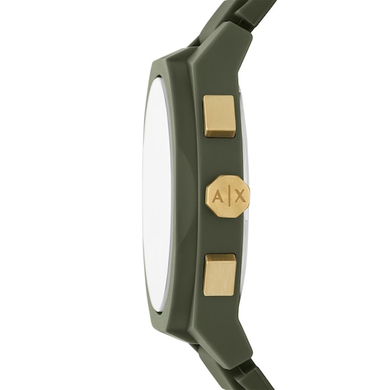 Men's Armani Exchange Green Silicone Strap Chronograph Watch with Olive Green Dial (Model: Ax4169)