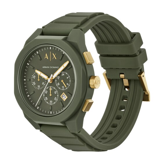 Men's Armani Exchange Green Silicone Strap Chronograph Watch with Olive Green Dial (Model: Ax4169)