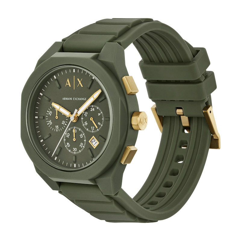 Main Image 4 of Men's Armani Exchange Green Silicone Strap Chronograph Watch with Olive Green Dial (Model: AX4169)