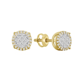 1/4 CT. T.W. Baguette and Round Multi-Diamond Frame Stud Earrings in 10K Gold