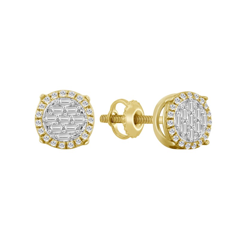 Main Image 1 of 1/4 CT. T.W. Baguette and Round Multi-Diamond Frame Stud Earrings in 10K Gold