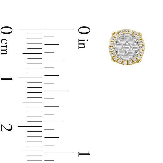1/4 CT. T.w. Baguette and Round Multi-Diamond Frame Stud Earrings in 10K Gold