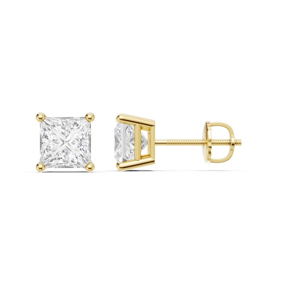 CT. T.w. Princess-Cut Certified Lab-Grown Diamond Solitaire Stud Earrings in 14K Gold (F/Vs2