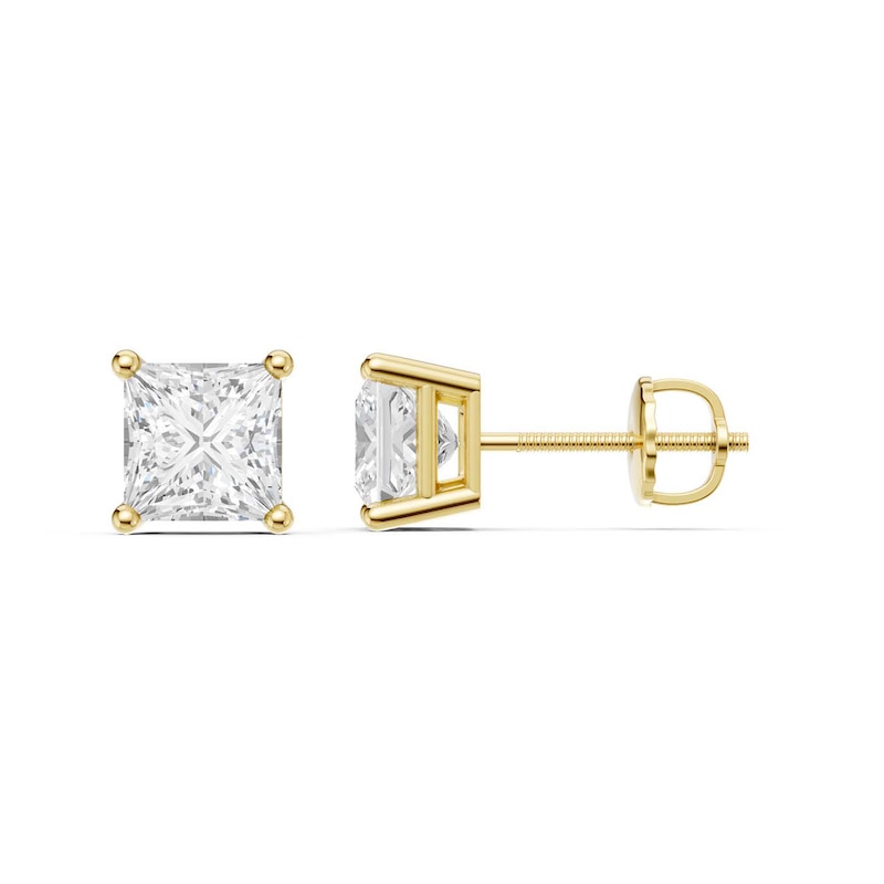 Main Image 1 of 3 CT. T.W. Princess-Cut Certified Lab-Grown Diamond Solitaire Stud Earrings in 14K Gold (F/VS2)
