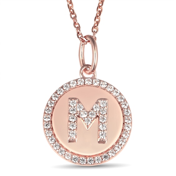 White Lab-Created Sapphire Raised Initial Disc Pendant (1 Initial)