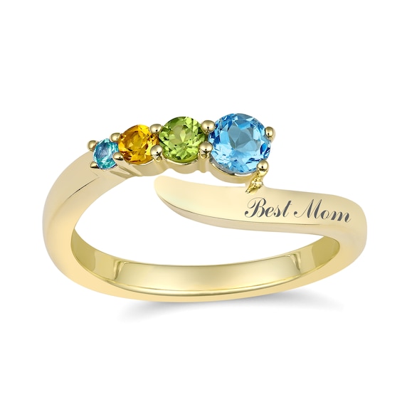 Birthstone Engravable Bypass Ring (2-4 Stones and 1 Line)