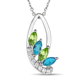 Mother's Marquise-Cut Birthstone and White Lab-Created Sapphire Drop Pendant (2-4 Stones)